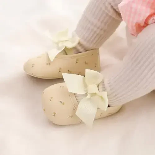 HsdsBebe Infant Baby Girls Mary Jane Flats Bow Non-Slip Soft Sole Princess Toddler First Walkers Sneaker Wedding Dress Shoes - 2