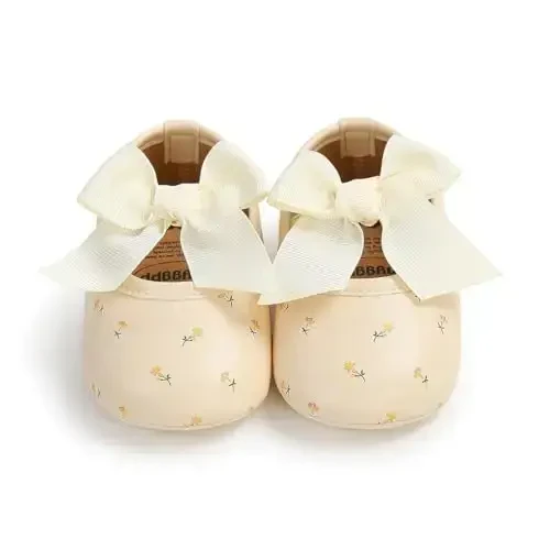 HsdsBebe Infant Baby Girls Mary Jane Flats Bow Non-Slip Soft Sole Princess Toddler First Walkers Sneaker Wedding Dress Shoes - 3
