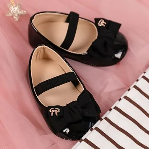 HsdsBebe Infant Baby Girls Mary Jane Flats Bow Non-Slip Soft Sole Princess Toddler First Walkers Sneaker Wedding Dress Shoes - 3