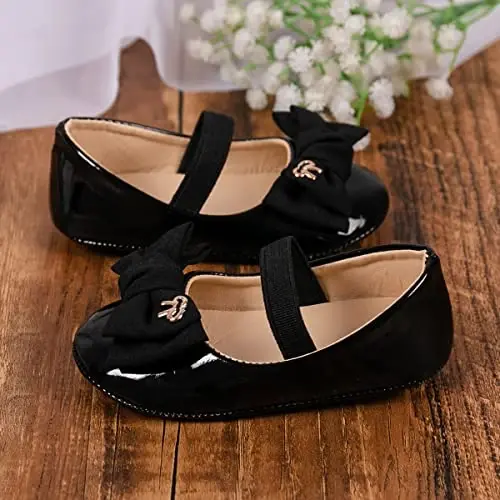 HsdsBebe Infant Baby Girls Mary Jane Flats Bow Non-Slip Soft Sole Princess Toddler First Walkers Sneaker Wedding Dress Shoes - 4