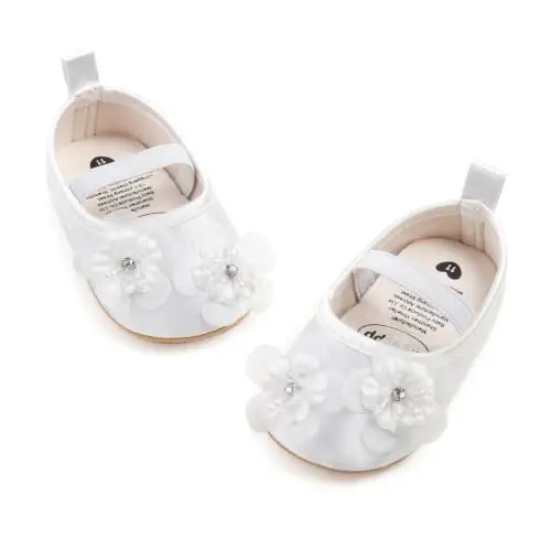 HsdsBebe Infant Baby Girls Mary Jane Flats Bow Non-Slip Soft Sole Princess Toddler First Walkers Sneaker Wedding Dress Shoes - 1