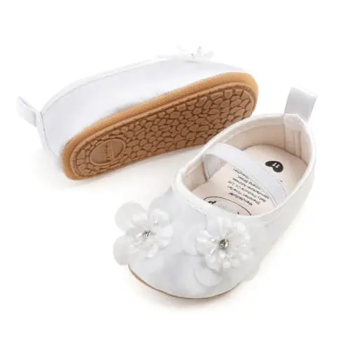 HsdsBebe Infant Baby Girls Mary Jane Flats Bow Non-Slip Soft Sole Princess Toddler First Walkers Sneaker Wedding Dress Shoes - 3