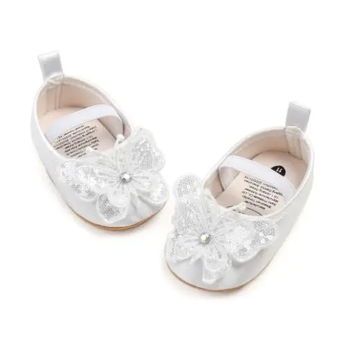 HsdsBebe Infant Baby Girls Mary Jane Flats Bow Non-Slip Soft Sole Princess Toddler First Walkers Sneaker Wedding Dress Shoes - 1