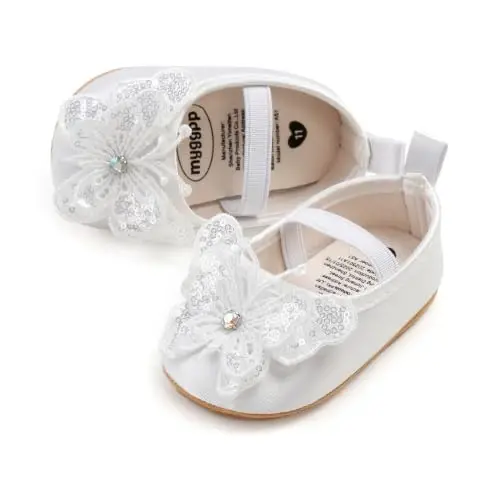 HsdsBebe Infant Baby Girls Mary Jane Flats Bow Non-Slip Soft Sole Princess Toddler First Walkers Sneaker Wedding Dress Shoes - 4