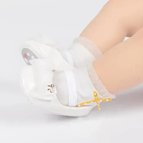 HsdsBebe Infant Baby Girls Mary Jane Flats Bow Non-Slip Soft Sole Princess Toddler First Walkers Sneaker Wedding Dress Shoes - 2