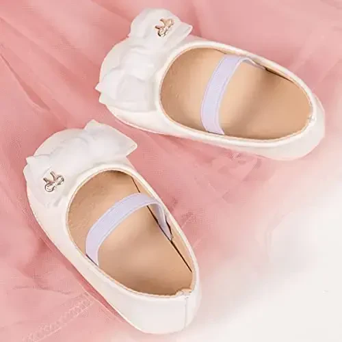 HsdsBebe Infant Baby Girls Mary Jane Flats Bow Non-Slip Soft Sole Princess Toddler First Walkers Sneaker Wedding Dress Shoes - 3