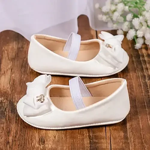 HsdsBebe Infant Baby Girls Mary Jane Flats Bow Non-Slip Soft Sole Princess Toddler First Walkers Sneaker Wedding Dress Shoes - 4