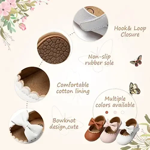 HsdsBebe Infant Baby Girls Mary Jane Flats Bow Non-Slip Soft Sole Princess Toddler First Walkers Sneaker Wedding Dress Shoes - 5