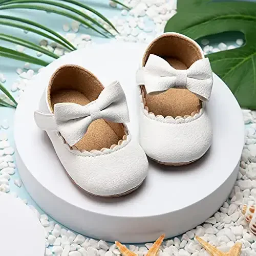 HsdsBebe Infant Baby Girls Mary Jane Flats Bow Non-Slip Soft Sole Princess Toddler First Walkers Sneaker Wedding Dress Shoes - 3