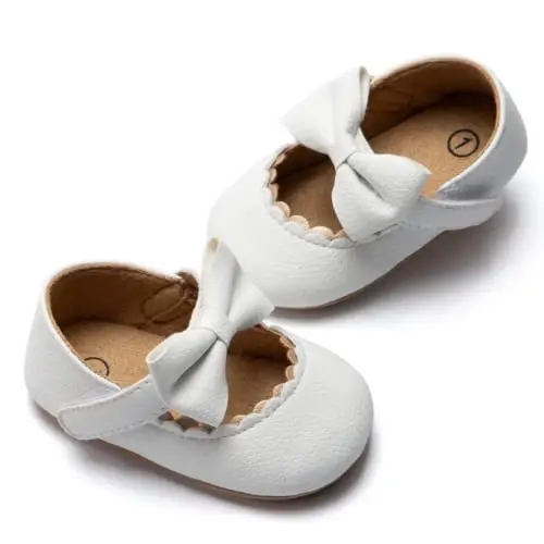 HsdsBebe Infant Baby Girls Mary Jane Flats Bow Non-Slip Soft Sole Princess Toddler First Walkers Sneaker Wedding Dress Shoes - 1