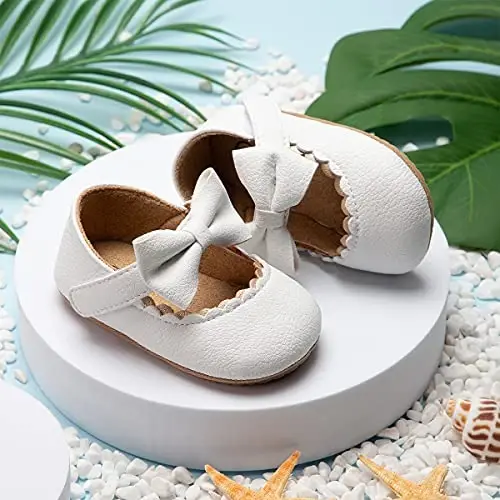 HsdsBebe Infant Baby Girls Mary Jane Flats Bow Non-Slip Soft Sole Princess Toddler First Walkers Sneaker Wedding Dress Shoes - 4