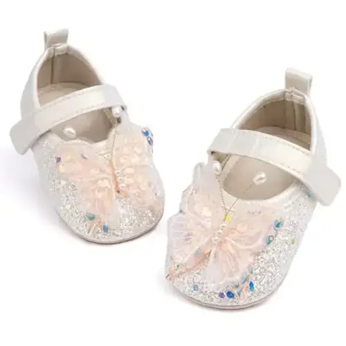 HsdsBebe Baby Girls Mary Jane Flats Non Slip Soft Sole Bowknot Princess Wedding Dress Shoes Toddler First Walkers Infant Newborn Baptism Crib Shoes - HSDSBEBE (1)