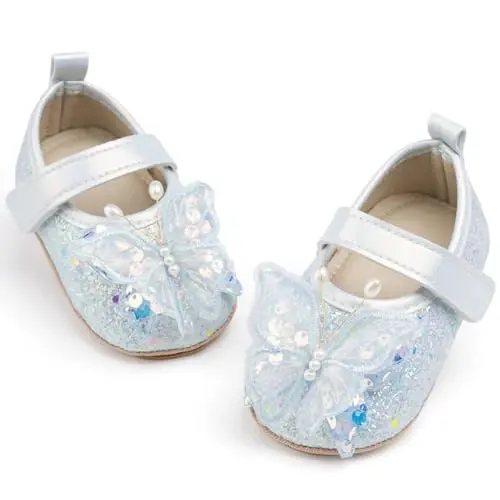 HsdsBebe Baby Girls Mary Jane Flats Non Slip Soft Sole Bowknot Princess Wedding Dress Shoes Toddler First Walkers Infant Newborn Baptism Crib Shoes - 1
