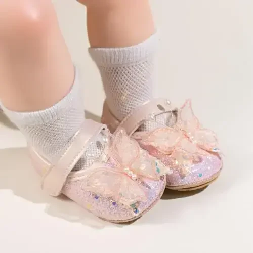 HsdsBebe Baby Girls Mary Jane Flats Non Slip Soft Sole Bowknot Princess Wedding Dress Shoes Toddler First Walkers Infant Newborn Baptism Crib Shoes - 3