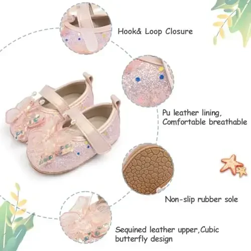 HsdsBebe Baby Girls Mary Jane Flats Non Slip Soft Sole Bowknot Princess Wedding Dress Shoes Toddler First Walkers Infant Newborn Baptism Crib Shoes - 6