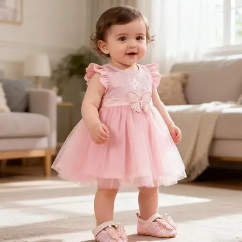 HsdsBebe Baby Girls Mary Jane Flats Non Slip Soft Sole Bowknot Princess Wedding Dress Shoes Toddler First Walkers Infant Newborn Baptism Crib Shoes - 1