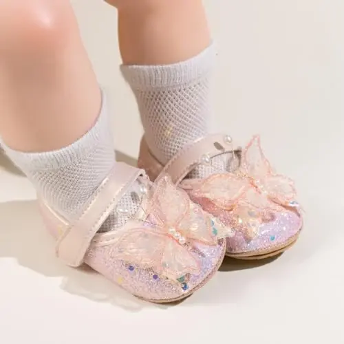 HsdsBebe Baby Girls Mary Jane Flats Non Slip Soft Sole Bowknot Princess Wedding Dress Shoes Toddler First Walkers Infant Newborn Baptism Crib Shoes - 3