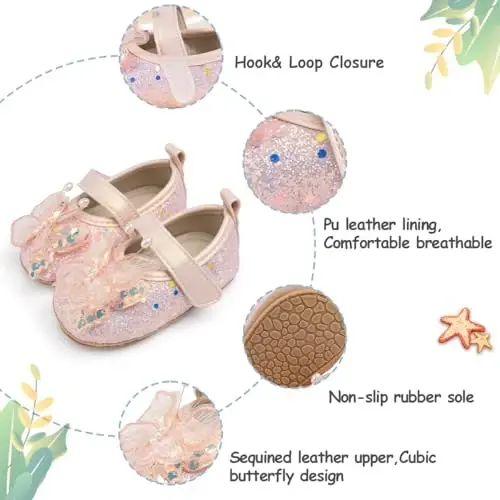 HsdsBebe Baby Girls Mary Jane Flats Non Slip Soft Sole Bowknot Princess Wedding Dress Shoes Toddler First Walkers Infant Newborn Baptism Crib Shoes - 6