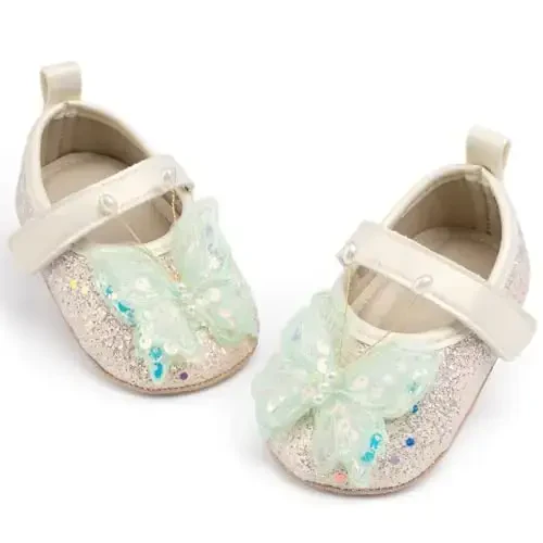 HsdsBebe Baby Girls Mary Jane Flats Non Slip Soft Sole Bowknot Princess Wedding Dress Shoes Toddler First Walkers Infant Newborn Baptism Crib Shoes - 2