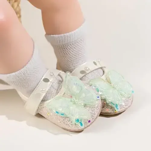 HsdsBebe Baby Girls Mary Jane Flats Non Slip Soft Sole Bowknot Princess Wedding Dress Shoes Toddler First Walkers Infant Newborn Baptism Crib Shoes - 3