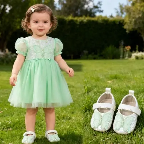 HsdsBebe Baby Girls Mary Jane Flats Non Slip Soft Sole Bowknot Princess Wedding Dress Shoes Toddler First Walkers Infant Newborn Baptism Crib Shoes - HSDSBEBE