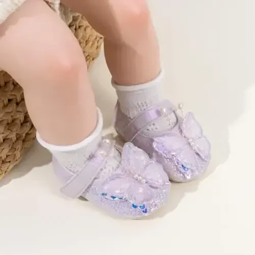 HsdsBebe Baby Girls Mary Jane Flats Non Slip Soft Sole Bowknot Princess Wedding Dress Shoes Toddler First Walkers Infant Newborn Baptism Crib Shoes - 3