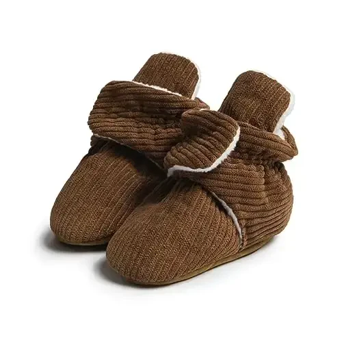 HsdsBebe Unisex Newborn Baby Cotton Booties Non-Slip Sole for Toddler Boys Girls Infant Winter Warm Fleece Cozy Socks Shoes - 1