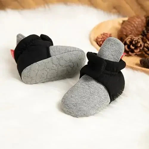 HsdsBebe Unisex Newborn Baby Cotton Booties Non-Slip Sole for Toddler Boys Girls Infant Winter Warm Fleece Cozy Socks Shoes - 3