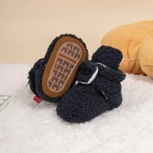 HsdsBebe Unisex Newborn Baby Cotton Booties Non-Slip Sole for Toddler Boys Girls Infant Winter Warm Fleece Cozy Socks Shoes - 3