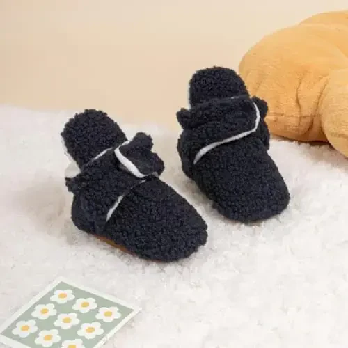 HsdsBebe Unisex Newborn Baby Cotton Booties Non-Slip Sole for Toddler Boys Girls Infant Winter Warm Fleece Cozy Socks Shoes - 4