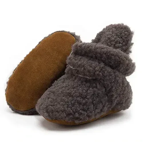 HsdsBebe Unisex Newborn Baby Cotton Booties Non-Slip Sole for Toddler Boys Girls Infant Winter Warm Fleece Cozy Socks Shoes - 1