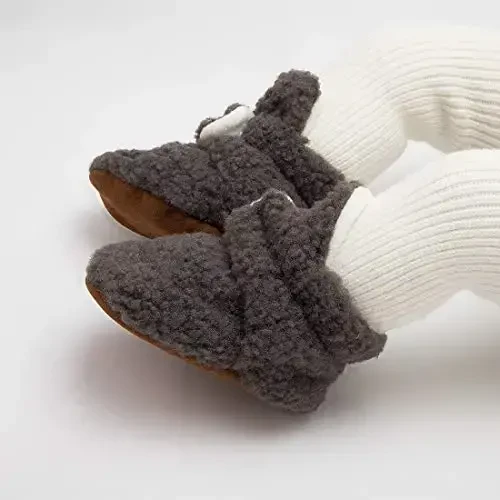 HsdsBebe Unisex Newborn Baby Cotton Booties Non-Slip Sole for Toddler Boys Girls Infant Winter Warm Fleece Cozy Socks Shoes - 2