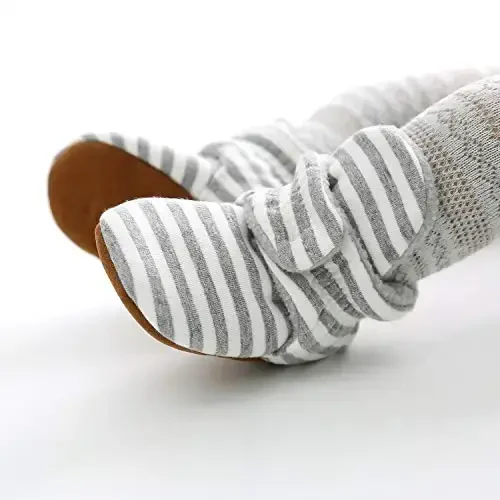 HsdsBebe Unisex Newborn Baby Cotton Booties Non-Slip Sole for Toddler Boys Girls Infant Winter Warm Fleece Cozy Socks Shoes - 2