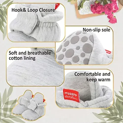 HsdsBebe Unisex Newborn Baby Cotton Booties Non-Slip Sole for Toddler Boys Girls Infant Winter Warm Fleece Cozy Socks Shoes - 6