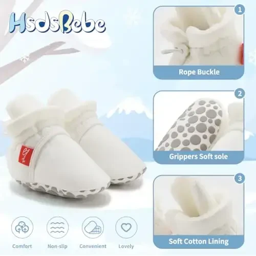 HsdsBebe Unisex Newborn Baby Cotton Booties Non-Slip Sole for Toddler Boys Girls Infant Winter Warm Fleece Cozy Socks Shoes - 5