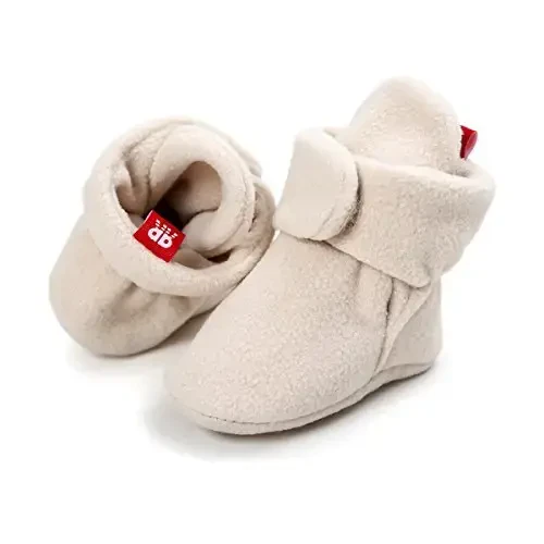 HsdsBebe Unisex Newborn Baby Cotton Booties Non-Slip Sole for Toddler Boys Girls Infant Winter Warm Fleece Cozy Socks Shoes - 4