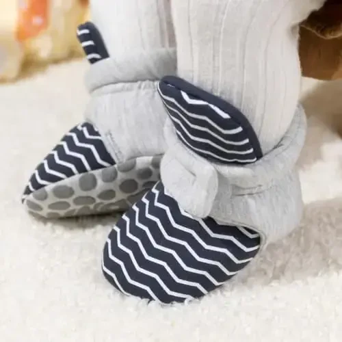 HsdsBebe Unisex Newborn Baby Cotton Booties Non-Slip Sole for Toddler Boys Girls Infant Winter Warm Fleece Cozy Socks Shoes - 2