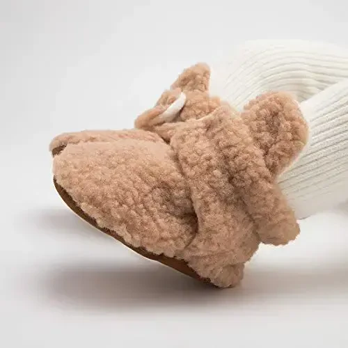 HsdsBebe Unisex Newborn Baby Cotton Booties Non-Slip Sole for Toddler Boys Girls Infant Winter Warm Fleece Cozy Socks Shoes - 2