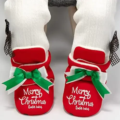 HsdsBebe Unisex Newborn Baby Cotton Booties Non-Slip Sole for Toddler Boys Girls Infant Winter Warm Fleece Cozy Socks Shoes - 2