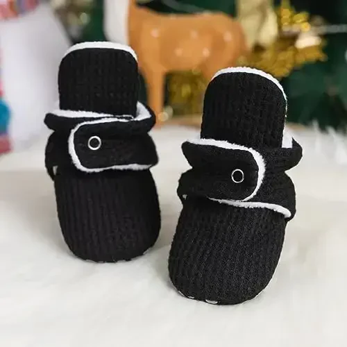 HsdsBebe Unisex Newborn Baby Cotton Booties Non-Slip Sole for Toddler Boys Girls Infant Winter Warm Fleece Cozy Socks Shoes - 3