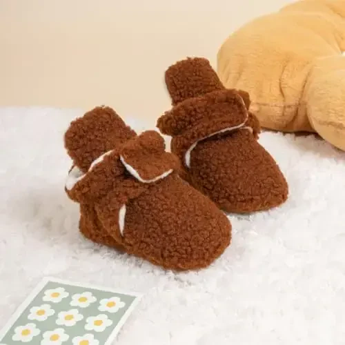 HsdsBebe Unisex Newborn Baby Cotton Booties Non-Slip Sole for Toddler Boys Girls Infant Winter Warm Fleece Cozy Socks Shoes - 4