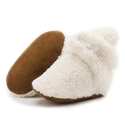 HsdsBebe Unisex Newborn Baby Cotton Booties Non-Slip Sole for Toddler Boys Girls Infant Winter Warm Fleece Cozy Socks Shoes - HSDSBEBE