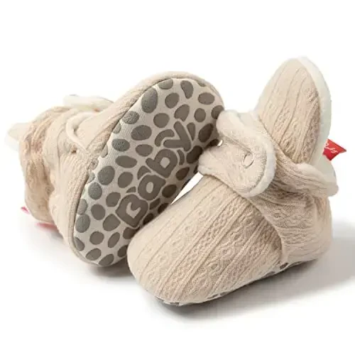 HsdsBebe Unisex Newborn Baby Cotton Booties Non-Slip Sole for Toddler Boys Girls Infant Winter Warm Fleece Cozy Socks Shoes 
