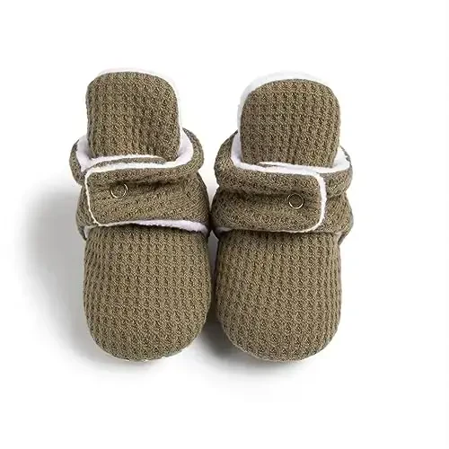 HsdsBebe Unisex Newborn Baby Cotton Booties Non-Slip Sole for Toddler Boys Girls Infant Winter Warm Fleece Cozy Socks Shoes - 4