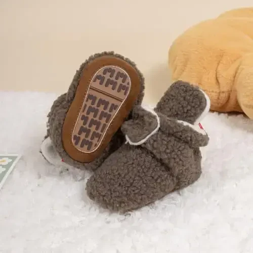 HsdsBebe Unisex Newborn Baby Cotton Booties Non-Slip Sole for Toddler Boys Girls Infant Winter Warm Fleece Cozy Socks Shoes - 3