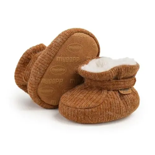 HsdsBebe Unisex Newborn Baby Cotton Booties Non-Slip Sole for Toddler Boys Girls Infant Winter Warm Fleece Cozy Socks Shoes - 4