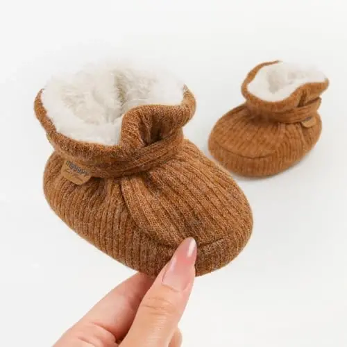 HsdsBebe Unisex Newborn Baby Cotton Booties Non-Slip Sole for Toddler Boys Girls Infant Winter Warm Fleece Cozy Socks Shoes - 5