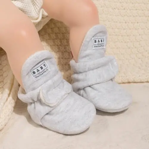 HsdsBebe Unisex Newborn Baby Cotton Booties Non-Slip Sole for Toddler Boys Girls Infant Winter Warm Fleece Cozy Socks Shoes - 2