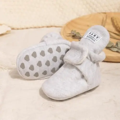 HsdsBebe Unisex Newborn Baby Cotton Booties Non-Slip Sole for Toddler Boys Girls Infant Winter Warm Fleece Cozy Socks Shoes - 4