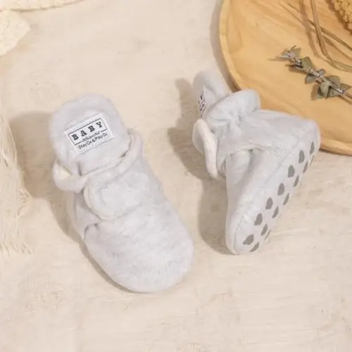 HsdsBebe Unisex Newborn Baby Cotton Booties Non-Slip Sole for Toddler Boys Girls Infant Winter Warm Fleece Cozy Socks Shoes - 5